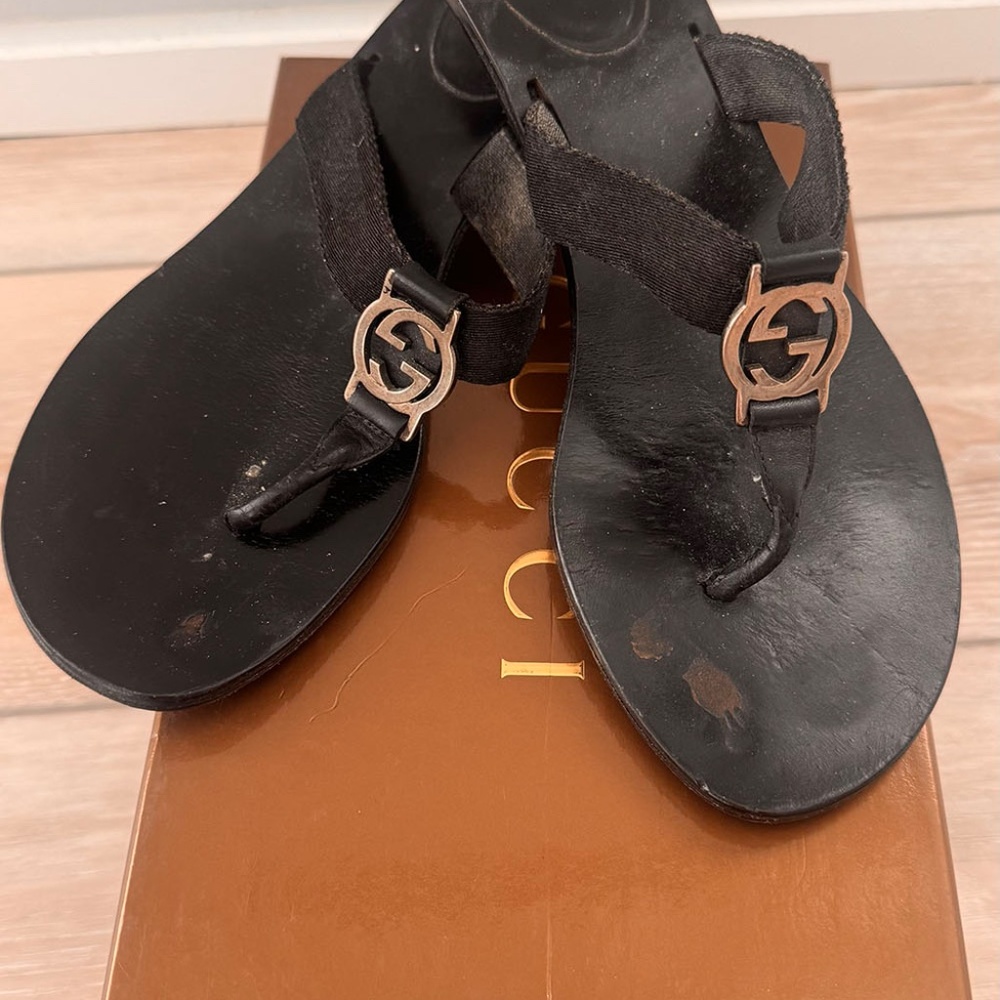 Gucci kitten heel Lifford Sandal WOMEN'S black leather. US 8 - Picture 2 of 5